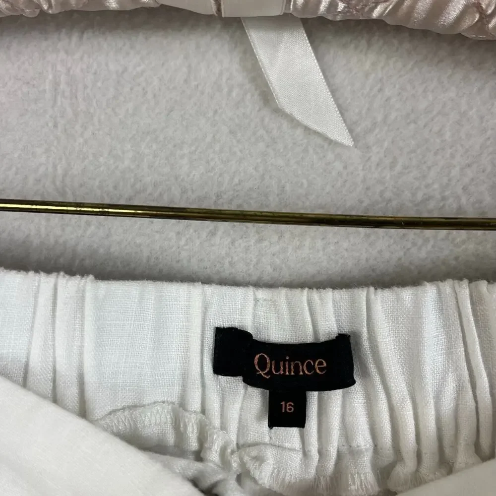 Quince European Linen Luxe Pleated White Trouser Pants Women's Size Medium